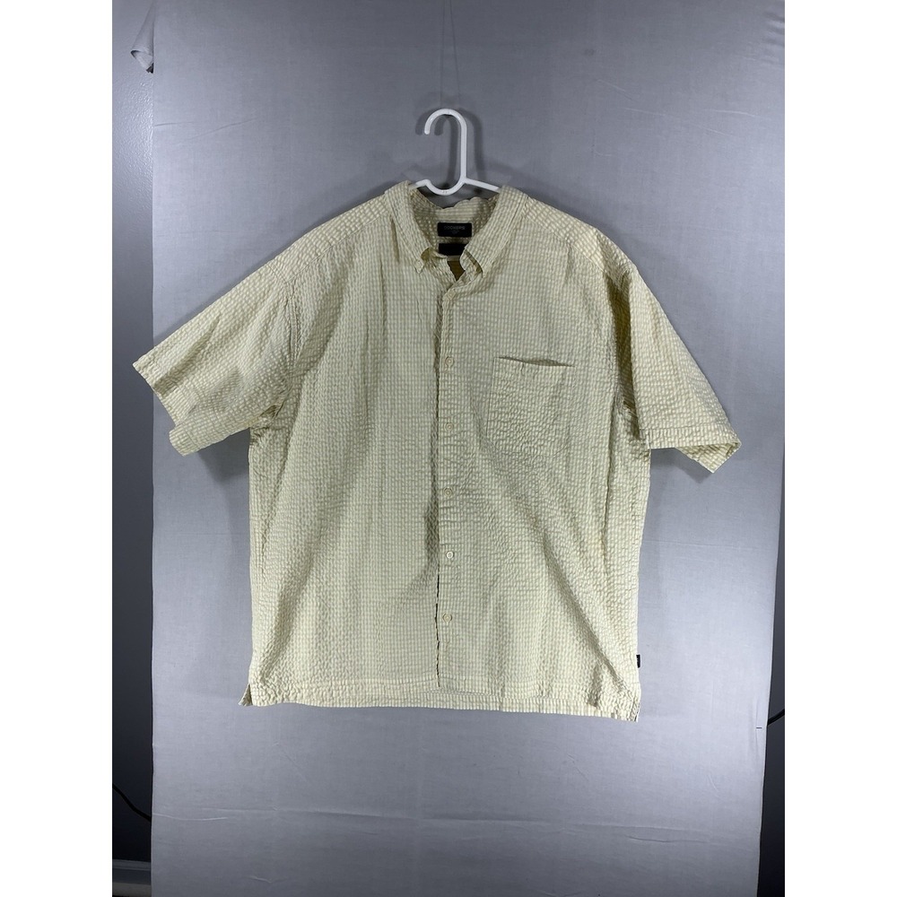 Dockers Mens XL‎ Yellow White Gingham Seersucker Button Up Short Sleeve Shirt